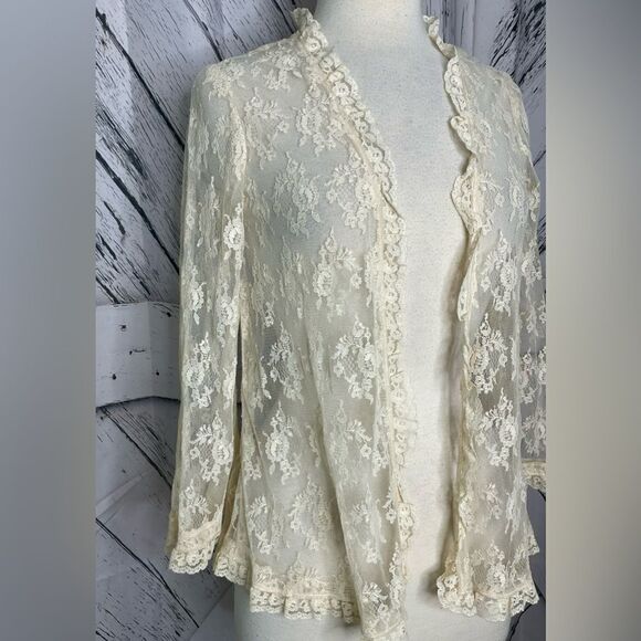 Sheer Lace and Mesh Cardigan Bell Sleeves S - Picture 2 of 4